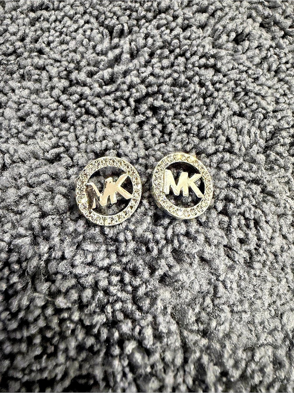 Michael Kors Silver-Toned Circle Pavé & MK Logo Stud Earrings